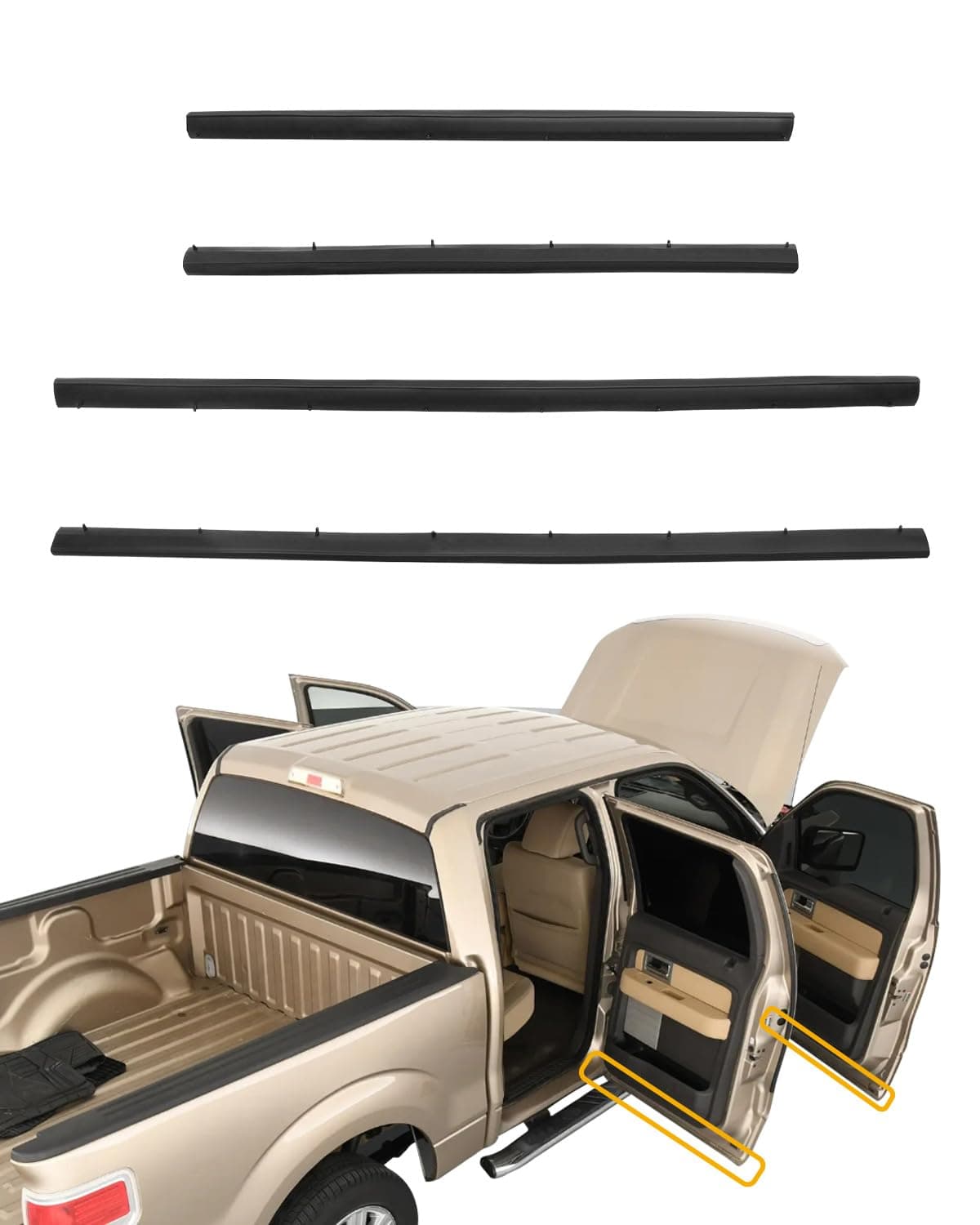 Door Lower Weatherstrip4PCS Front Rear Rubber Door Seal Trim Set Compatible with 19992016 Ford F250 F350 F450 F550 Super Duty Crew Cab F81Z2520758AA 1C3Z26253A24A Door Weather Stripping