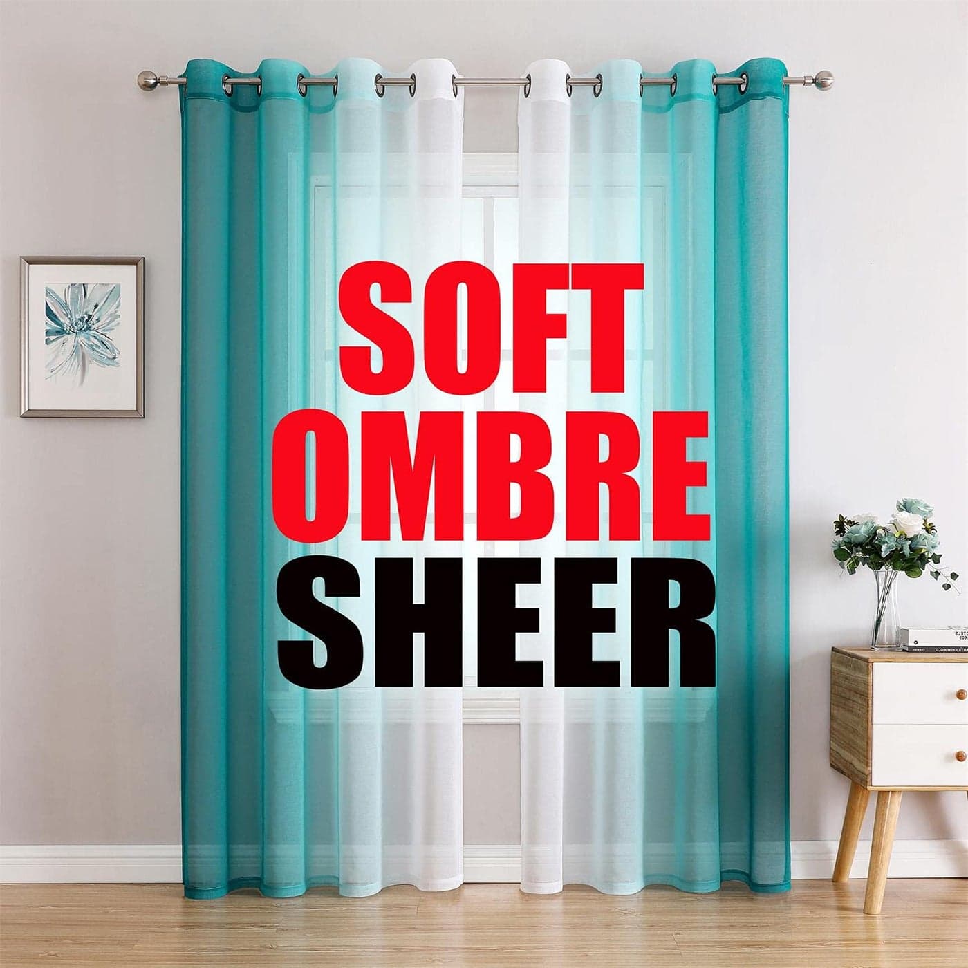 G2000 Teal and White Ombre Curtains 84 Inch Light Filtering Drapes for Bedroom Living Room 2 Panel Set with Grommets
