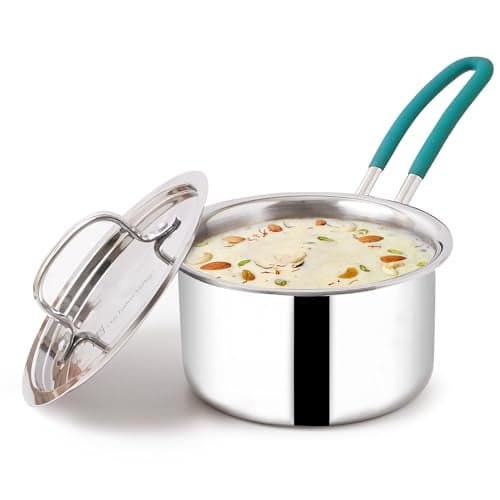 The Indus Valley Triply Stainless Steel Sauce Pan/Milk Pan with Steel Lid | Large 21.4cm/8.4 inch, 3Ltr, 1.6kg | Induction Friendly | Nonstick 3-Layer Body, 100% Pure & Toxin-Free