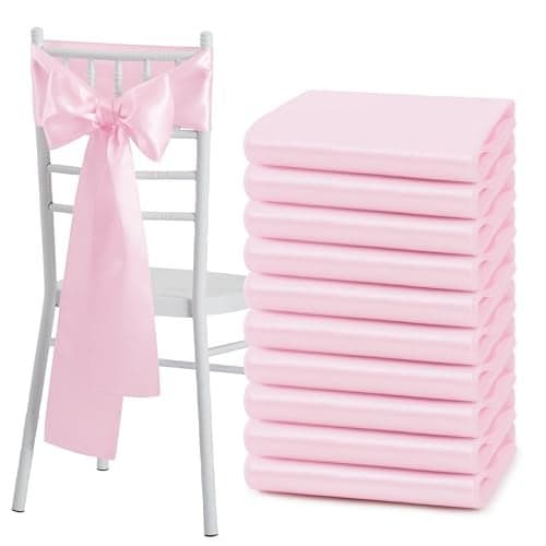 Counfeisly 50 Pcs Pink Satin Chair Sashes Bows Universal Chair Cover for Wedding Reception Events Banquets Party, Hotel Event Decorations, 6 x 108 inch