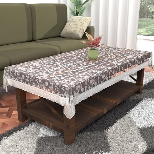 Kuber Industries Center Table Cover | Table Protector Sheet | PVC Table Cloth 4 Seater Waterproof | 40x60 inch | Stone Print Silver Lace | Transparent