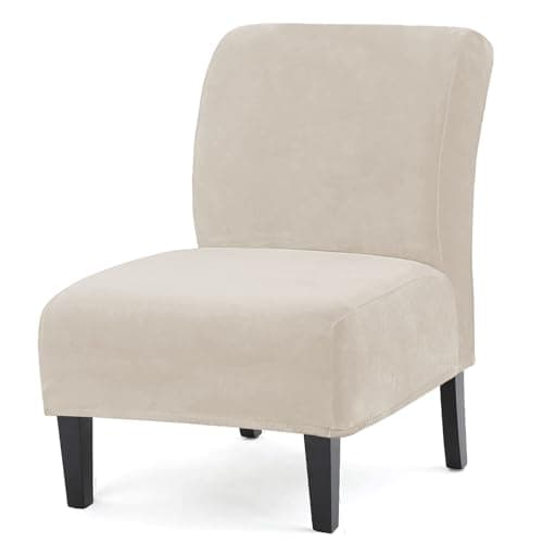 UCCONO Armless Accent Chair Slipcovers, Thick Slipper Accent Chair Covers Hotel Oversized Big Chairs, Removable Furniture Protector with Elastic Bottom, Machine Washable (Ivory)