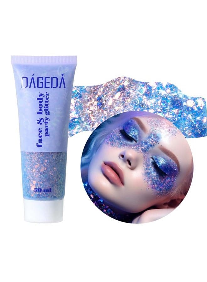 Body Glitter Gel, Face Glitters Body Gel Sequins Shimmer Liquid Eyeshadow, Chunky Glitter for Face Hair Nails, Holographic Cosmetic Laser Powder Festival Glitter Makeup 1.7oz (Black)