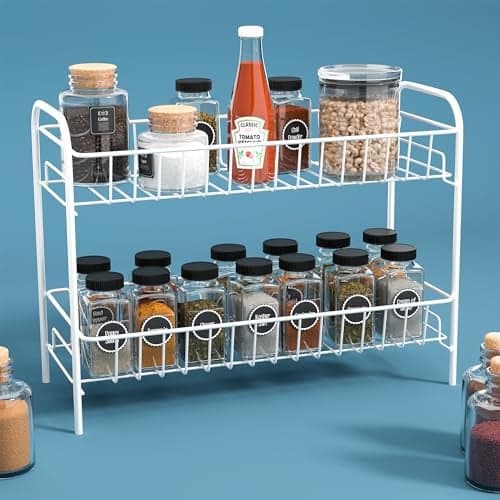 Kuber Industries Metal 2 Layer Kitchen Racks Organizer | Standing Rack for Storing Spices, Pantry Storage, Bathroom Floor and Cosmetic Items | Multipurpose Organiser Stand - White