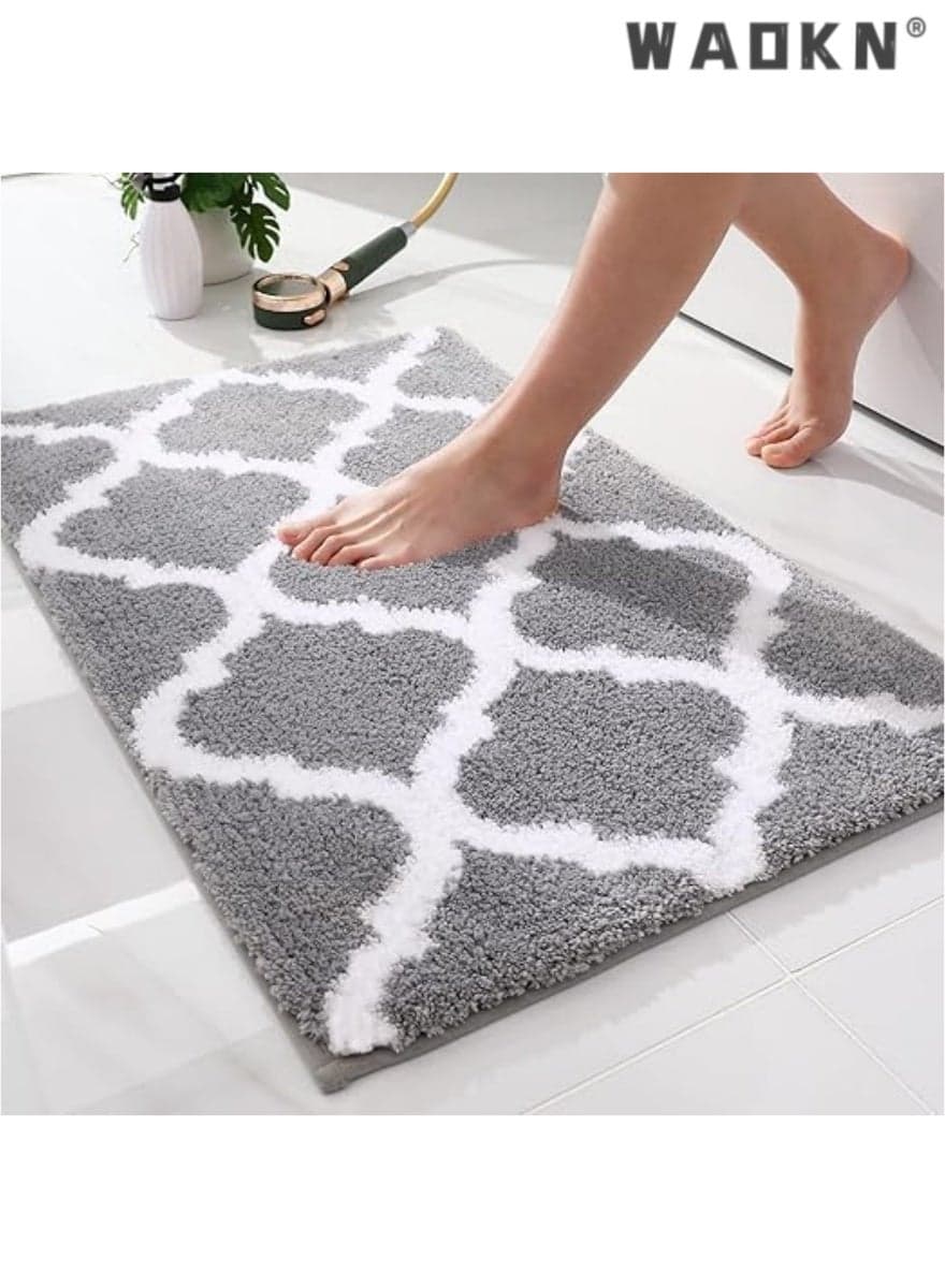 Bathroom Rugs 40x60CM, Soft and Absorbent Microfiber Bath Rugs, Non-Slip Shaggy Shower Carpet, Machine Wash Dry, Bath Mats for Bathroom Floor, Tub and Shower, Grey