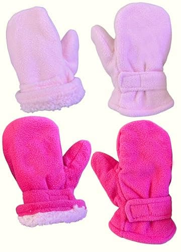 N'Ice Caps Baby Toddler Mittens Kids 2 Pairs Fleece Gloves Winter Warm Sherpa Lined (Pink/Fuchsia Pack, 4-6 Years)