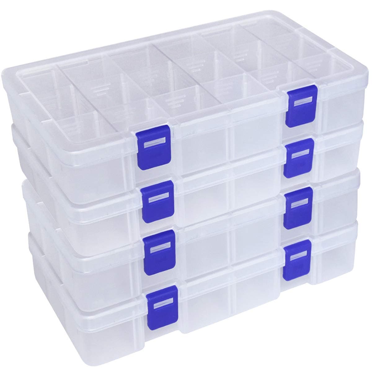 DUOFIRE Plastic Organizer Container Storage Box Adjustable Divider Removable Grid Compartment for Jewelry Beads Earring Tool Fishing Hook Small Accessories18 grids White X 4