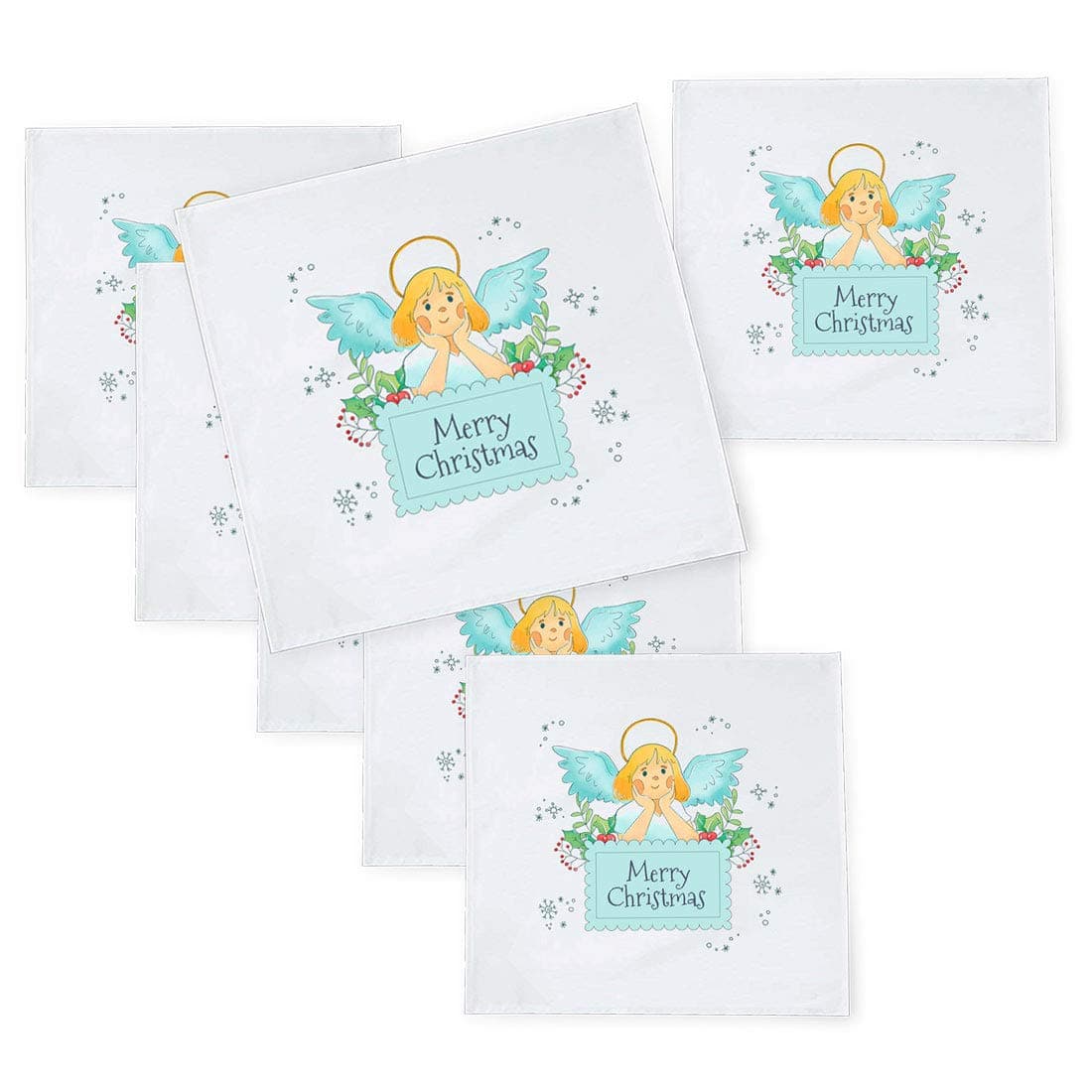 Khakee 6 Pcs Christmas Theme Tafta Silk Table Napkins 10x 10 for Xmas Decoration Christmas OrnamentsChristmas Gift npxmas088P