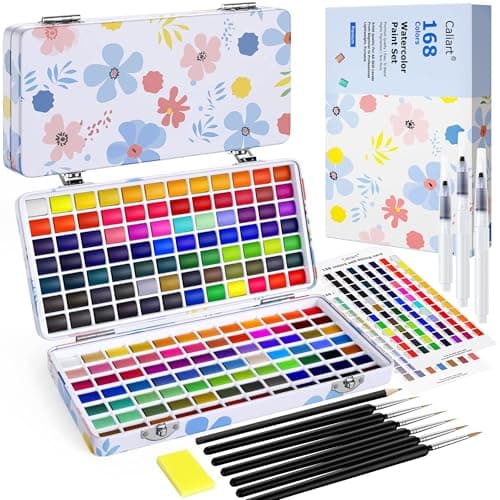 Caliart Watercolor Paint Set 168 Colors Portable Water Color Palette Kit with Detail Paint Brush Art Supplies Watercolor Painting Kit Drawing Gifts for Adults Beginners Professional Artists