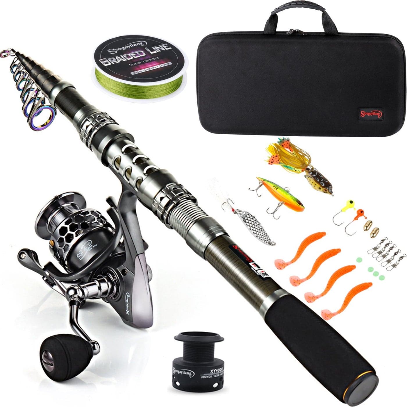 Sougayilang Fishing Rod Combos with Telescopic Fishing Pole Spinning Reels Fishing Carrier Bag for Travel Saltwater Freshwater Fishing18M591FT