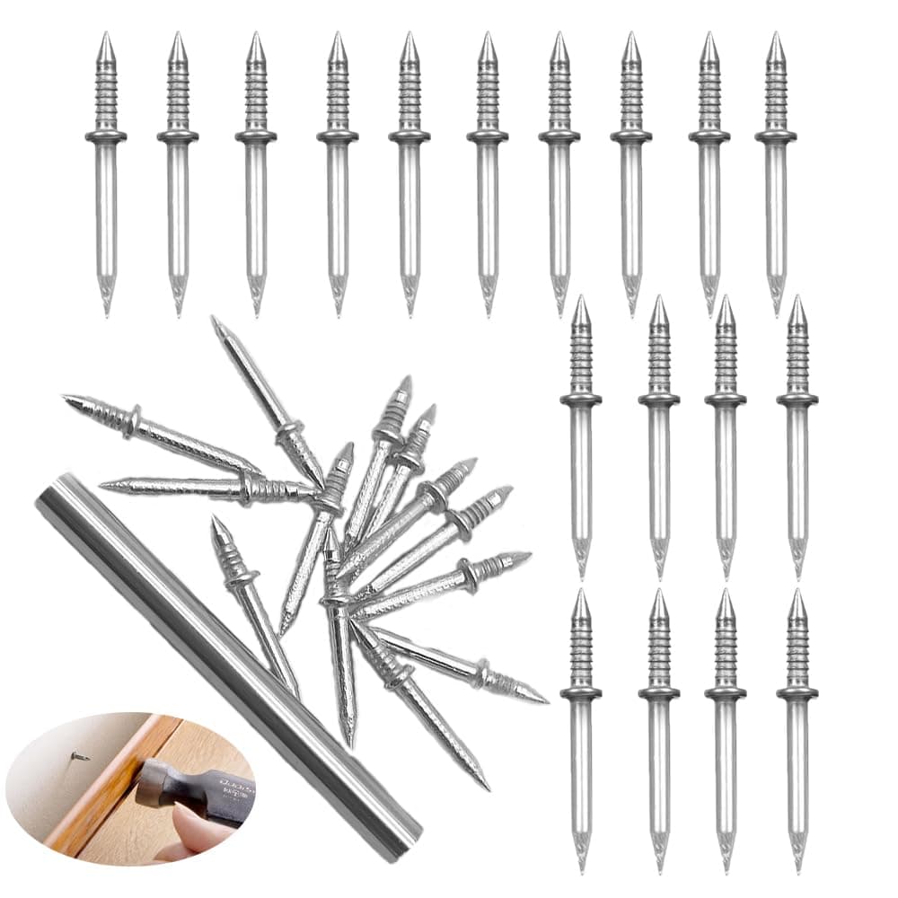 UtySty 200 Pack Double Head Skirting Nails Wooden Steps Thread Seamless Nail Invisible Double Headed Nail for Wooden Skirting Trim Installation Baseboard Acoustic Panels Stairway Door Floor Furniture