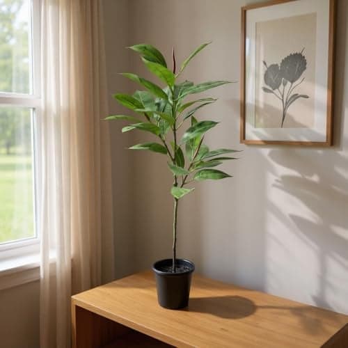 AAVANA GREENS 30 Inch Artificial Plant Philodendron Tropical Caladium Plant for Indoor and Outdoor, Home, Shop, Office, Restaurant Decoration Dark Green (Pack of 1) (1, Plant 5 - with Pot)