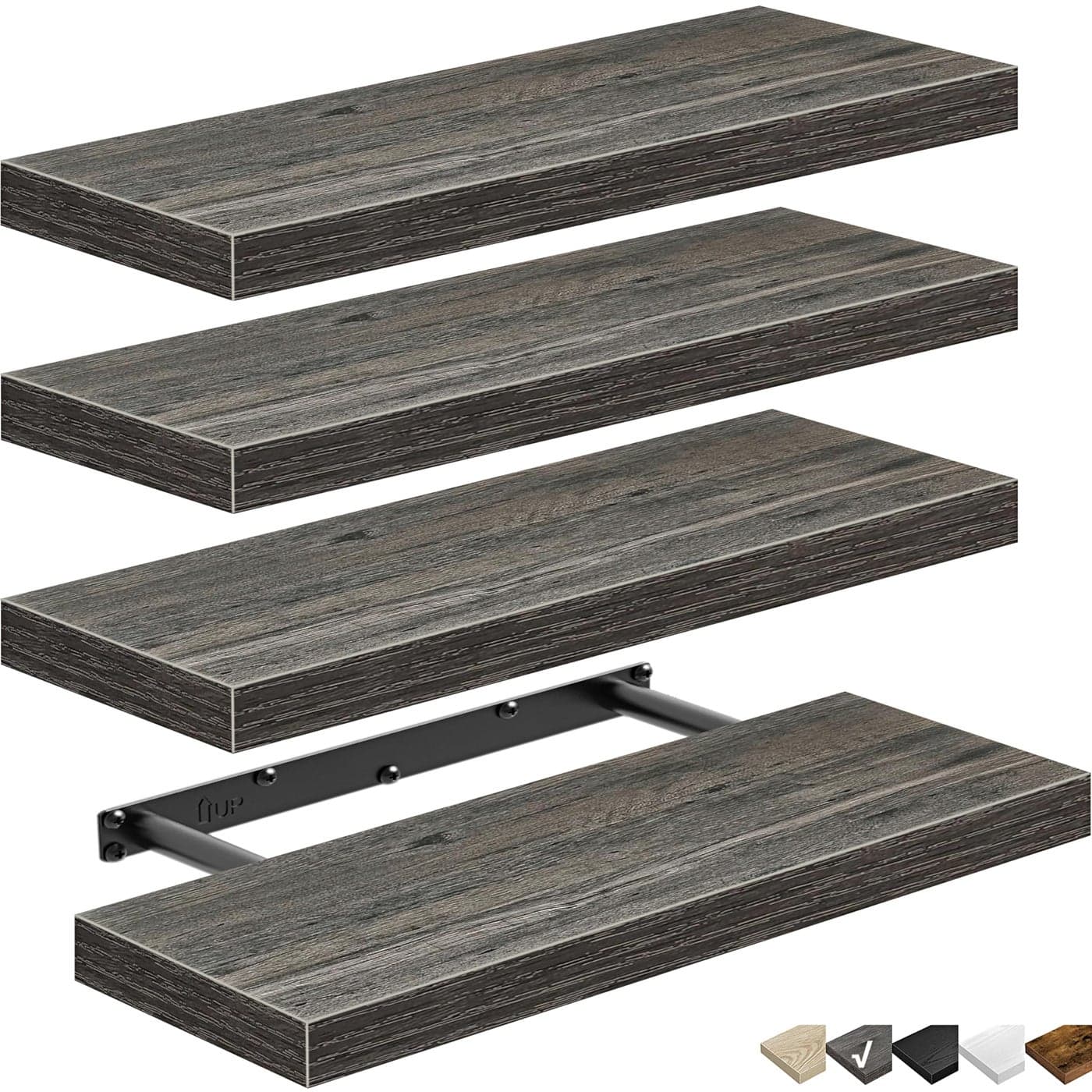 QEEIG Floating Shelves for Wall Bathroom Shelf Bedroom Kitchen Living Room Farmhouse Small Book Shelf 16 inch Set of 4 Grey 015GY4