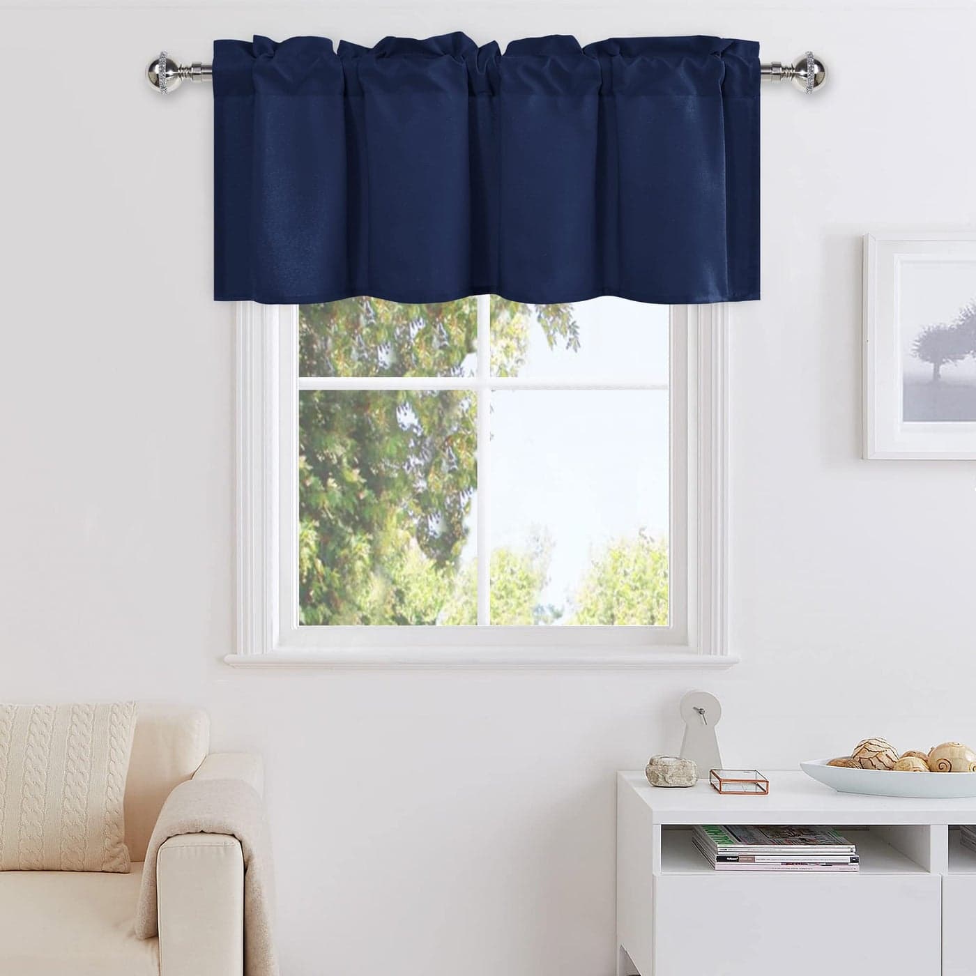 DWCN Valance Curtains for Living Room Navy Valances for Small Window Farmhouse Solid Short Topper 1 Panel 42 X 18 Inch Navy Blue