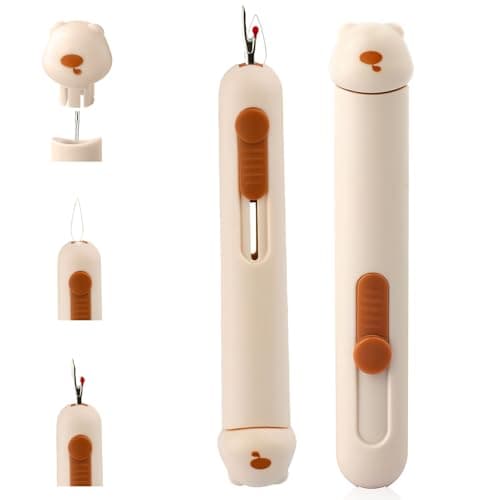 TecoKart® 2 in 1 Needle Threader Tool with Seam Ripper, Thread Inserter, Stitch Opener 3 in 1 Multifunction, Threading Device for Handcraft - Beige