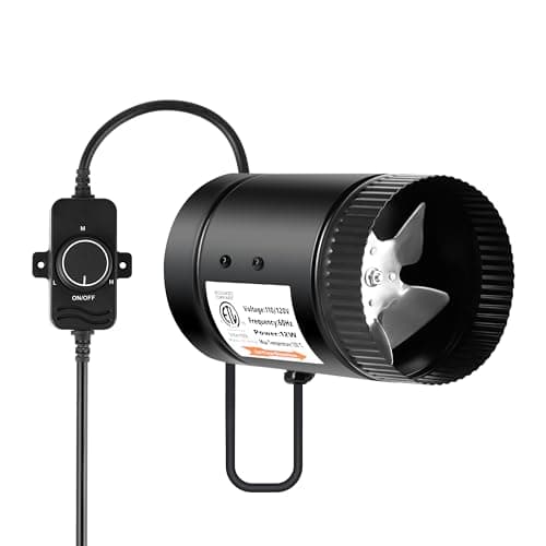 iPower 4 Inch Inline Booster Speed Controller 106 CFM Exhaust Fan HVAC Ventilation Duct Blower for Bathroom Kitchen Basement Attic and Grow Tent Black
