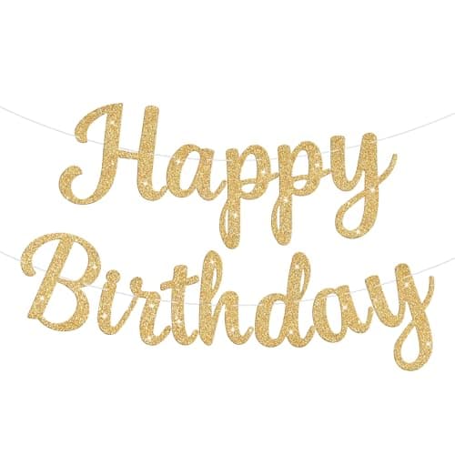 JHZMCRX Glitter Happy Birthday Banner Sign Birthday Garland Wall Door Banners Flag for Women Men Boys Girls Party Backdrop Decorations Gold