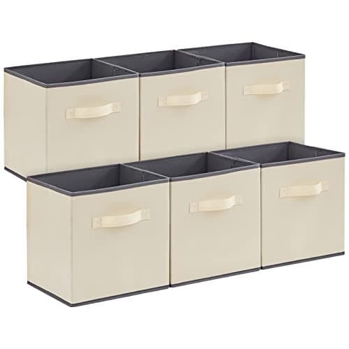 Lifewit Collapsible Fabric Storage Cubes Bins Set 11 Inch, Foldable Cubby Organizers Boxes, 6 Pack Organizing Baskets for Shelf, Closet, Utility Room, Storage Room Beige
