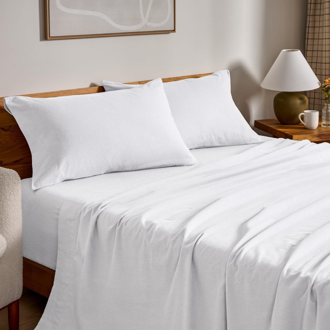 Bare Home Flannel Sheet Set 100 Cotton Velvety Soft Heavyweight Double Brushed Flannel Deep Pocket Split California King White