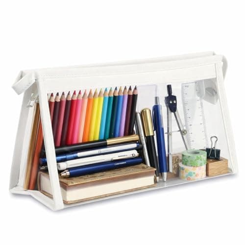 AccuPrints Clear Travel Toiletry Bag, 20 x 8.5 x 12.5 cm, Waterproof PVC Makeup Pouch with Zipper, Set of 1, White