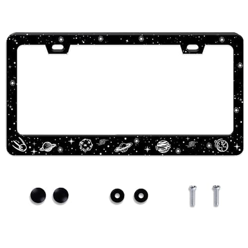 Galaxy Planet License Plate Frame Universe Star Stainless Steel License Plate Frame RustProof Auto Parts Decoration with Screws License Plate Holder for Men Women 12x6 Inch