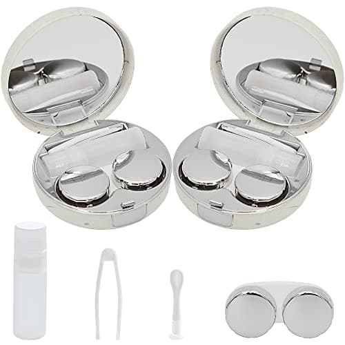 FEILIBAY 2 Pack Marble Contact Lens Case All-in-One Travel Contact container Soak Storage Kit(Silver)