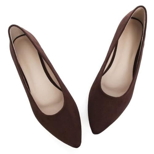 LUXINYU Classic SlipOn Flat Ballet Shoes Soft Suede Solid Pointed Toe Flats Comfortable Dress ShoesBrown 10