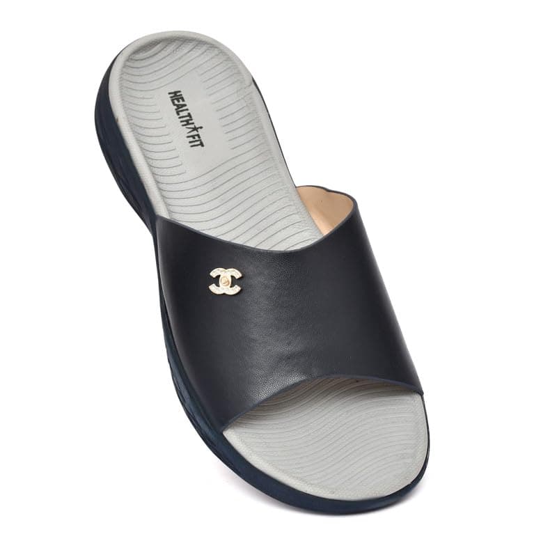 HEALTH FIT Super Soft Ortho Care Bounce Back Anti-Skid Doubleu Flip-Flops For Women'S/Grils-Slippers/Doctor Chappal & Footwear-Women'S/Girls 04-BL UK-8, Black