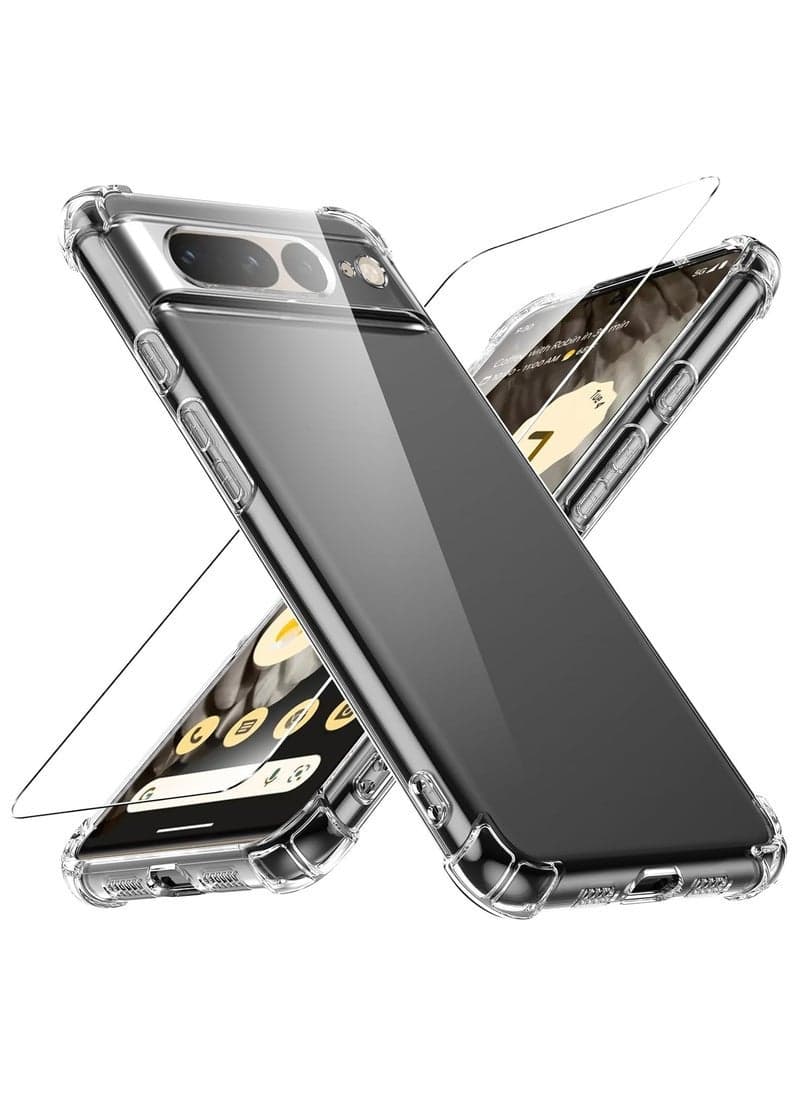 Google Pixel 7 Pro 5G Case, Soft Silicone TPU Bumper Shockproof Protective Cover with 1 Piece Screen Protector, Transparent