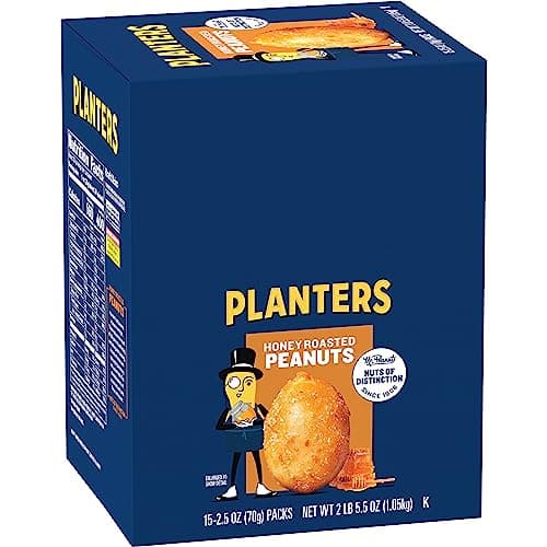 PLANTERS Honey Roasted Peanuts 25 Ounce 15 Count Pack of 1 Roasted with Honey and Sea Salt Active Lifestyle Movie and School Snacks Kosher Peanuts