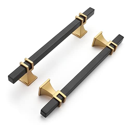 Haliwu 10 Pack Black and Gold Cabinet Pulls, 5 inch Kitchen Handles, Square Dresser Drawer Hardware