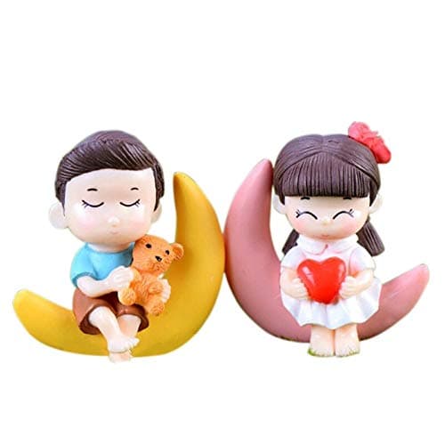 BHOOLU&GOOLU Plastic Moon Couple Figurine, Small, Multicolour, 2 Pc