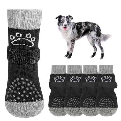 SCENEREAL Dog Socks to Prevent Licking Paws for Hot/Cold Pavement Anti Slip, Dog Shoes for Hardwood Floors, Dog Boots & Paw Protectors with Grippers for Small Medium Large Senior Dogs, Black M
