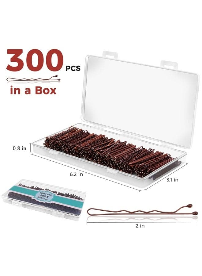 300 Pcs Bobby Pins Brown, Brown Hair Pins for Women Girls and Kids, Invisible Wave Hair clips Bulk with Storage box, Pain-Free Hairpins(2 Inch Brown)