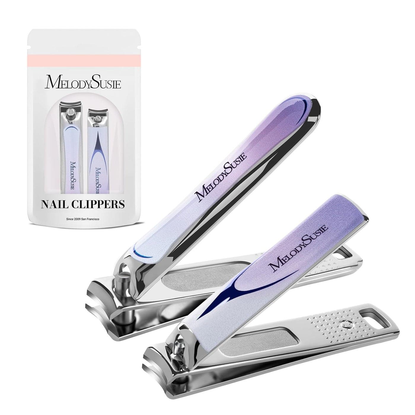 MelodySusie Nail Clippers Set 2 in 1 Toenail Clippers Nail Clippers for Women Ultra Sharp Stainless Steel Fingernail Nail Clippers for Men Nail Cutter Gifts for Women Men Purple