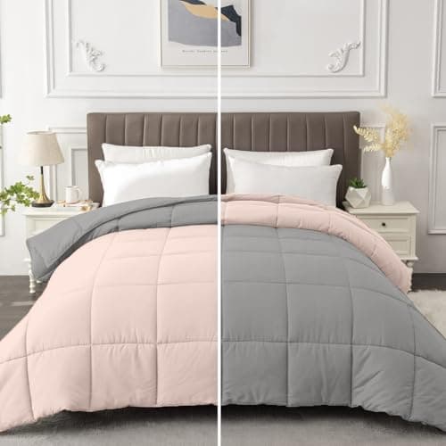 Razzai All-Season Comforter 220 GSM | Super Soft Fluffy & Lightweight Comforter Double Bed Comforter (92" x 106" Inches/233cm x 269cm) - King Size Comforter | Silver/Peach