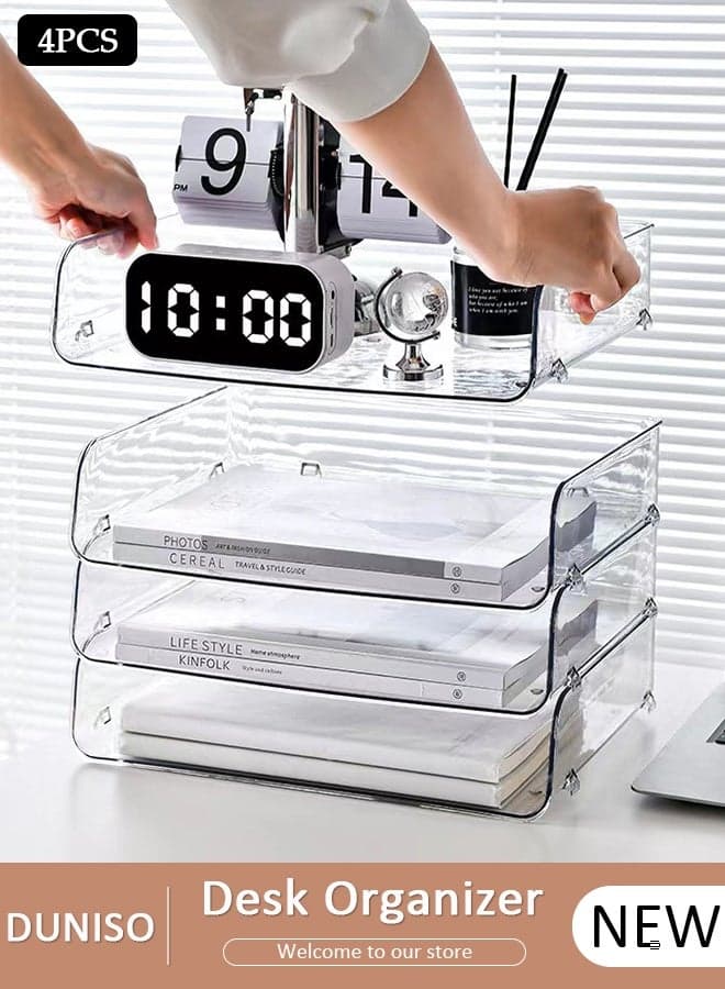 Clear Plastic Storage Boxes,Stackable Horizontal Plastic Storage Container with 4 Pieces Per Pack,Suitable For Placement Pencils, Brushes, Stationery, Cosmetics,etc