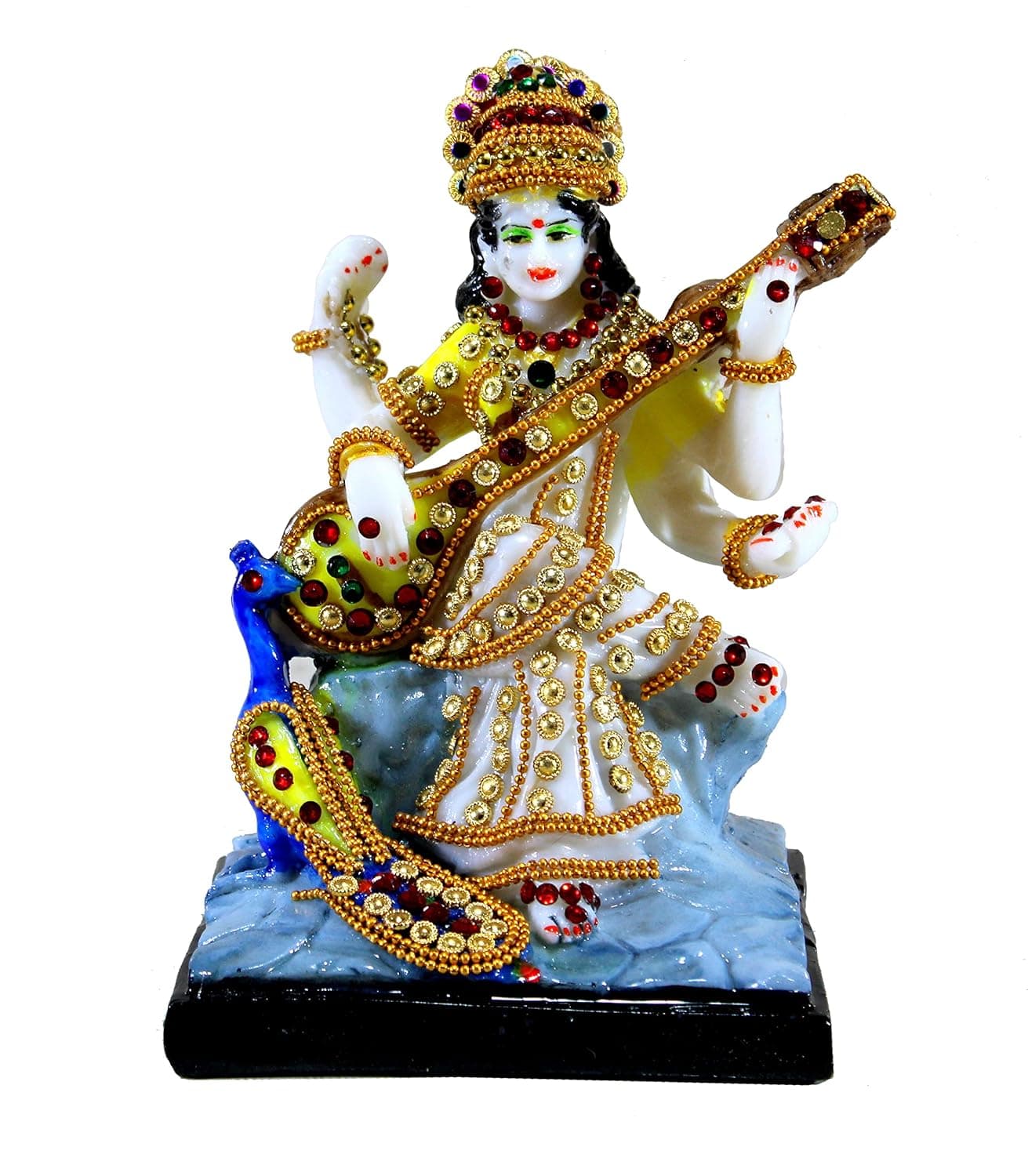 ESPLANADE Saraswati on Lotus Saraswati Goddess Murti Idol Statue Sculpture Figurine Resin Multi 6 Inches
