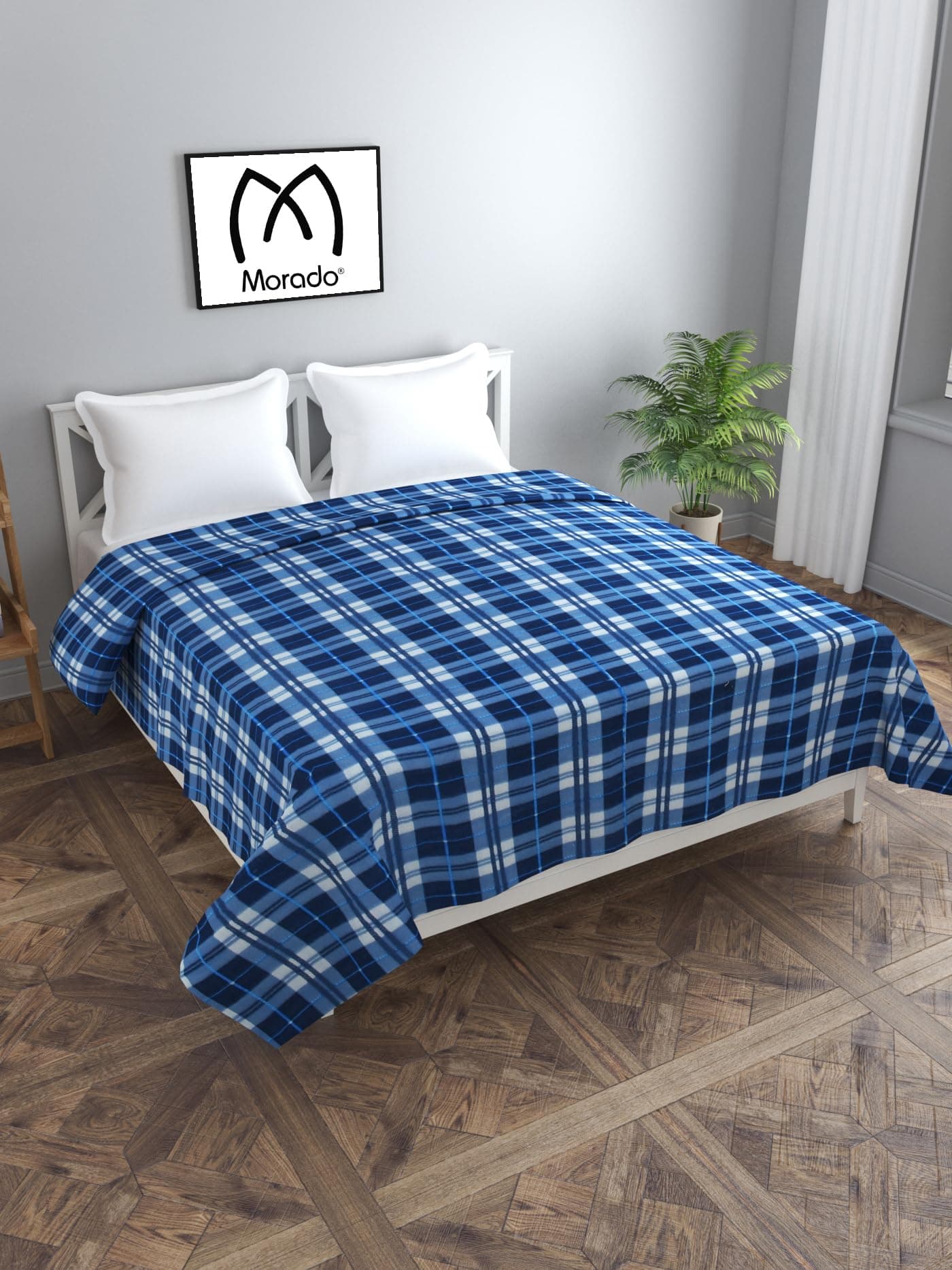 MORADO Single Bed Warm Woolen Fabric Checkered Quilt Cover/Duvet Cover/Rajai Cover/Blanket Cover for Winters (70x90 Inches, Blue)