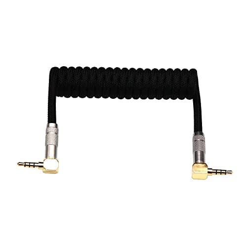 Angitu 3.5mm TRRS to TRRS Spring Coiled Cable for Split Mechanical Keyboard RODE Sc7 by VIDEOMIC GO Video Micro-Type Mics Audio Cord Angle Cables (90 trrs Coil 17CM Black)