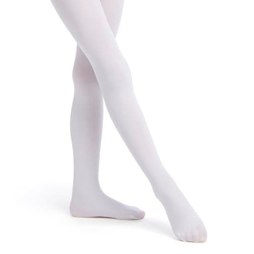 Danskin Little Girls' Student Footed Tight, White, S (4/6)