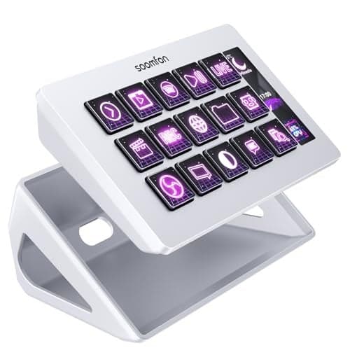 SOOMFON Stream Controller Stream Control Deck with 15 LCD Macro Keys Customizable for Content Creators Streaming Gaming to Trigger Actions in OBS, YouTube, Twitch and More, Compatible with PC & MAC