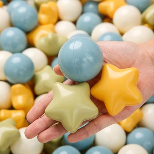TRENDPLAY Star Ball Pit Balls 100 for Toddlers Ball Pit Ball Shapes Plastic Balls for Boys Girls Ball Pit Fun Birthday Party Christmas DecorationCream Colors Mix Yellow Blue Green