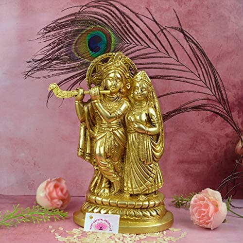 Reiki Crystal Products Brass Radha Krishna Murti | Radha Krishna Statue | Radha Krishna Idol for Home Decor | Radhe Krishna ki Murti for Pooja Room | Radha Krishna Idol Size 13.9 cm (5.5 inch)