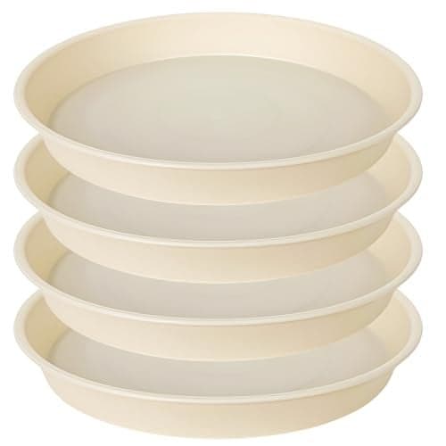Bleuhome 4 Pack of 16 inch Plant Saucer (13.5" Base), Heavy Duty Plant Tray for Pots, Flower Water Trays for Indoors, Bird Bath Bowls, Plant Drip Saucers for Planter 14"/15"/16" (Beige)