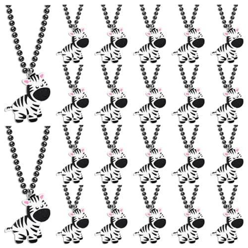 KeeStar 24 Pack Zebra Necklace Party Favors for Wild Animal Themed Party Baby Shower Birthday School Carnival Rewards Photography Props Home Decorations Classroom Prize