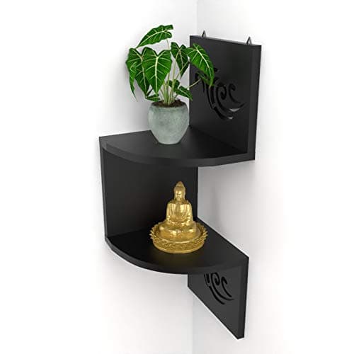 FABULO Wooden Zigzag 2 Tier, Wall Mount Corner Shelf Display Shelves for Wall Decoration Storage Organizer Rack for Home, Living Room, Bed Room and Office Decor (Black)