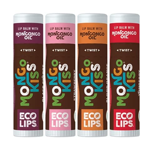 Eco Lips Mongo Kiss Organic Lip Balm 4 Pack Blood Orange Yumberry Strawberry Lavender Black Cherry 100 Percent USDA Organic Soothe Moisturize Dry