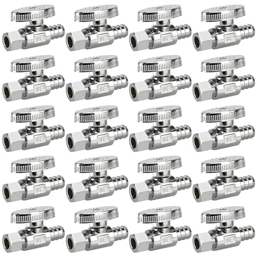 20 Pack Stop Valves 14 Turn 38 OD Compression 12 PEX Chrome Plated Brass for Faucet Toilet Valves