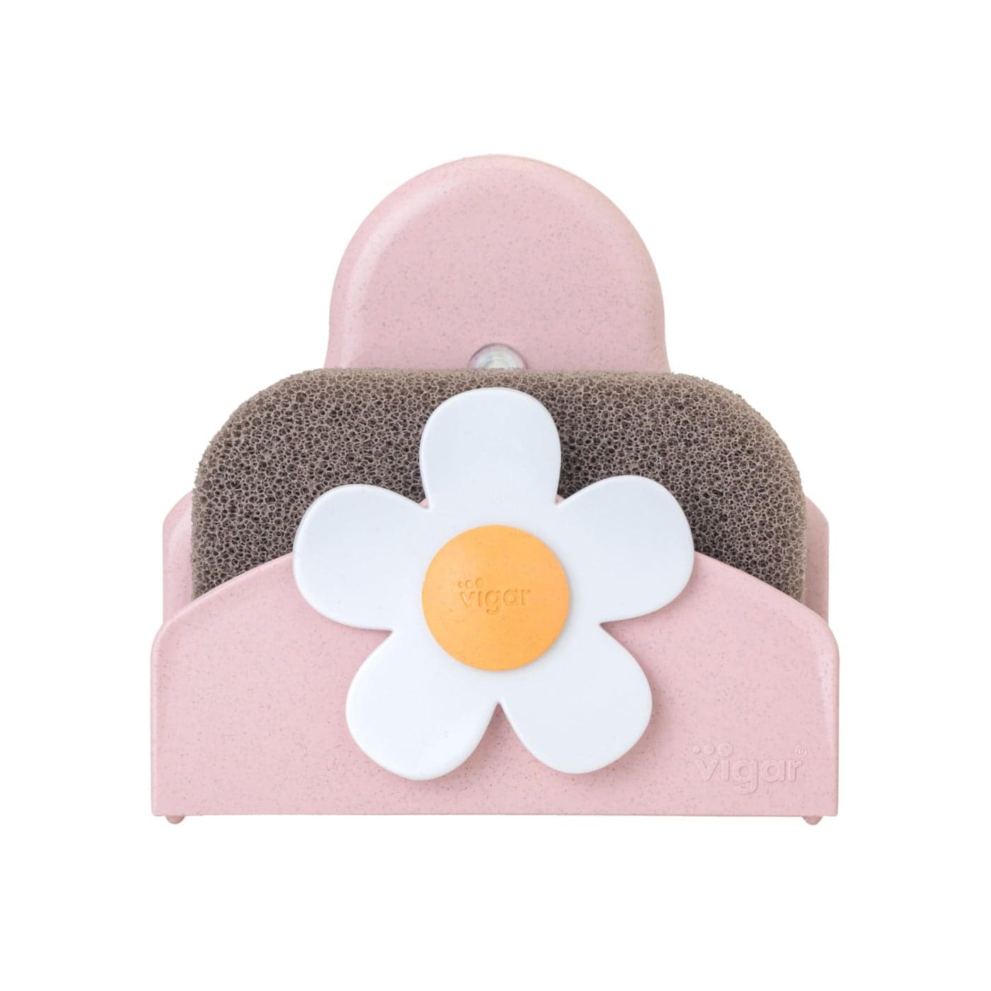 Vigar Florganic Daisy Sponge Holder for Kitchen Sink with Suction Cup and Sponge Sink Caddy Kitchen Organizers and Storage for Kitchen Sinks Pink